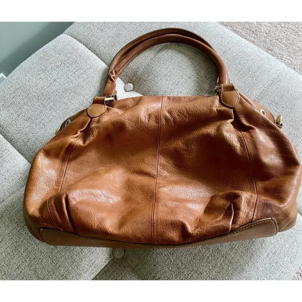 J. Crew Brompton Cognac Brown Pebbled Leather Slouchy Hobo Satchel Bag